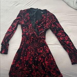 Tommy Hilfiger Black and Red Floral Long Sleeve Dress
